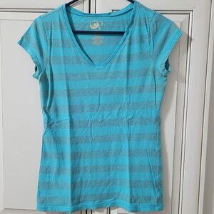 OP Ocean Pacific Top Teal Gray Stripe